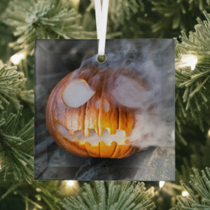 Headless Horseman's lost Pumpkin Head Halloween    Glass Tree Decoration