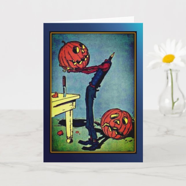 "Headless" Pumpkin Head Man Vintage Halloween Card (Small Plant)