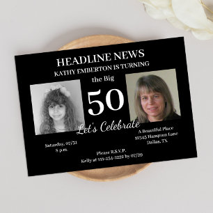 Headline News Newspaper 50th Photo Birthday Party Invitation