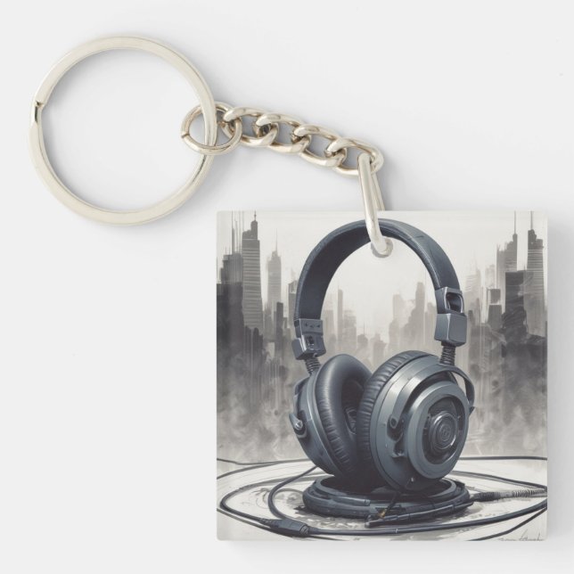 Headphone Artwork Music Lover Key Ring (Front)
