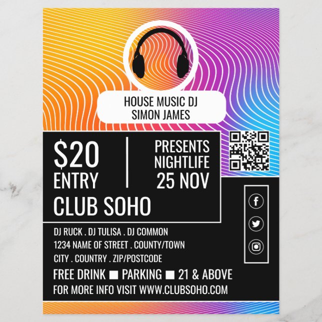 Headphone Music Wave Logo, Professional DJ Advert Flyer (Front)