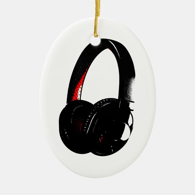 Headphone Pop Art Head Phone Ceramic Tree Decoration (Front)