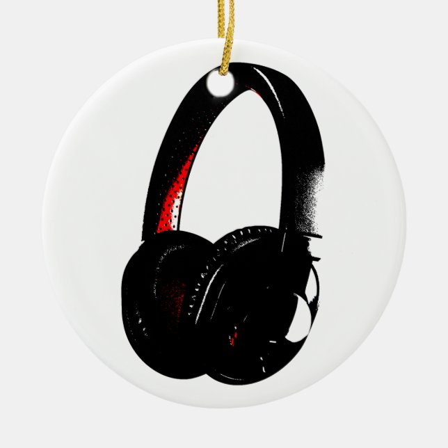 Headphone Pop Art Head Phone Ceramic Tree Decoration (Front)