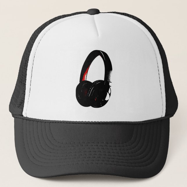 Headphone Pop Art Head Phone Trucker Hat (Front)