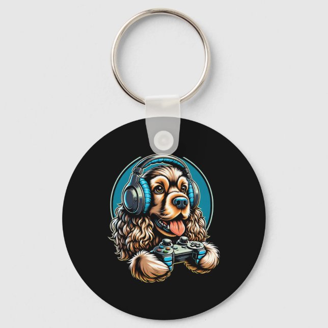 Headphone Video Game Er Spaniel Dog Gaming  Key Ring (Front)