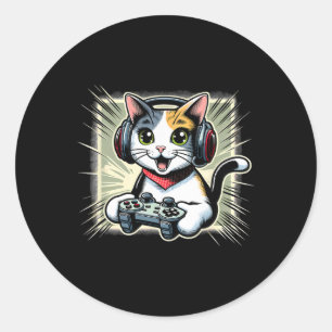 Headphone Video Game Japanese Bobtail Cat Gaming Classic Round Sticker
