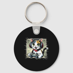 Headphone Video Game Japanese Bobtail Cat Gaming  Key Ring
