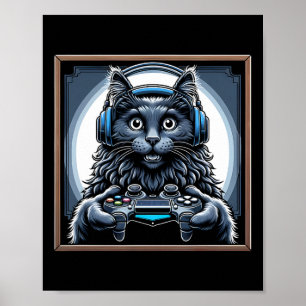 Headphone Video Game Nebelung Cat Gaming  Poster
