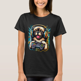 Headphone Video Game Pekingese Dog Gaming T-Shirt
