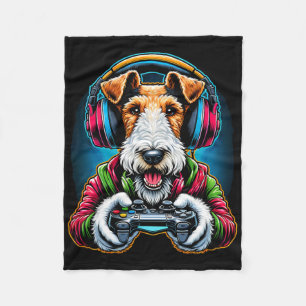 Headphone Video Game Wire Fox Terrier Dog Gaming  Fleece Blanket