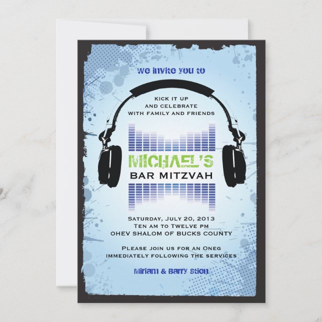 HEADPHONES Bar Bat Mitzvah Invitation (Front)