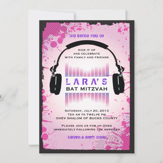 HEADPHONES Bat Mitzvah Invitation (Front)