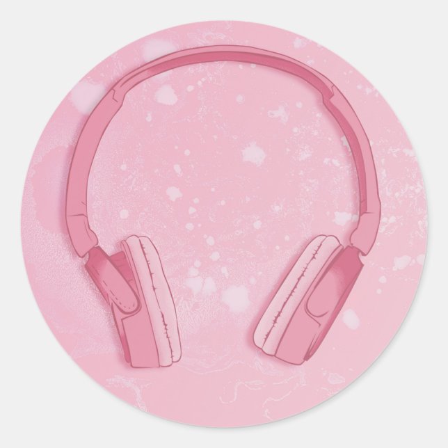 headphones cute  classic round sticker (Front)