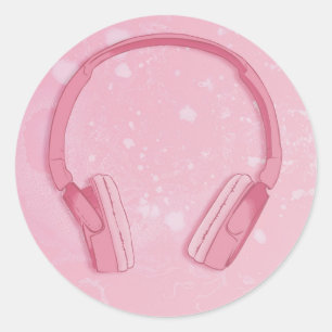 headphones cute classic round sticker