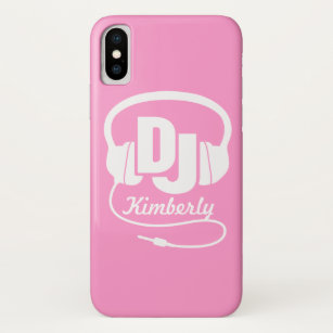 Headphones DJ girl name pink & white iphone case