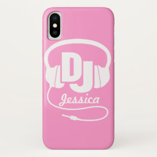 Headphones DJ girl named pink & white iphone case