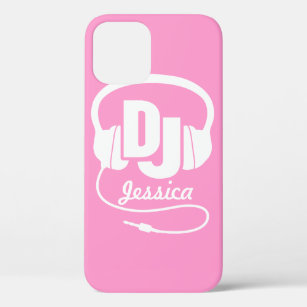 Headphones DJ girl named pink & white iphone case