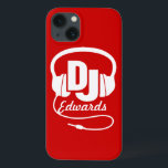 Headphones DJ named red and white ipad case<br><div class="desc">Help protect your iphone from knocks and little accidents,  with this ipad case. Original graphic headphone DJ iphone case for music dj's and budding disc jockeys and clubbing fans. Customise with your name. Example reads Edwards. Exclusively designed by Sarah Trett.</div>