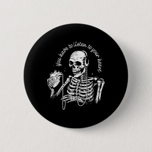 Headphones Heart Gothic Music Halloween Skeleton 6 Cm Round Badge