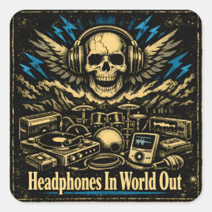 Headphones In World Out – Music Escape Zone Square Sticker