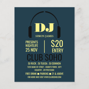 Headphones Logo, DJ, Club Event Advertising Flyer