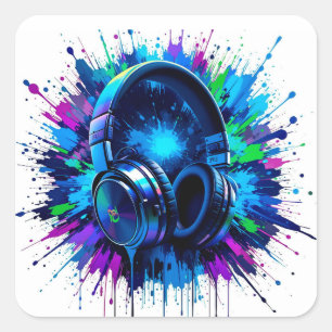 Headphones Music Lover Artistic Design – DJ Audio  Square Sticker