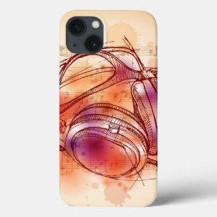 Headphones on a watercolor background & notes iPhone 13 case