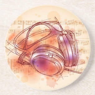 Headphones on a watercolor background & notes coaster