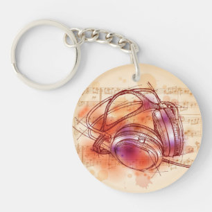 Headphones on a watercolor background & notes key ring