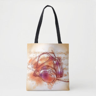 Headphones on a watercolor background & notes tote bag