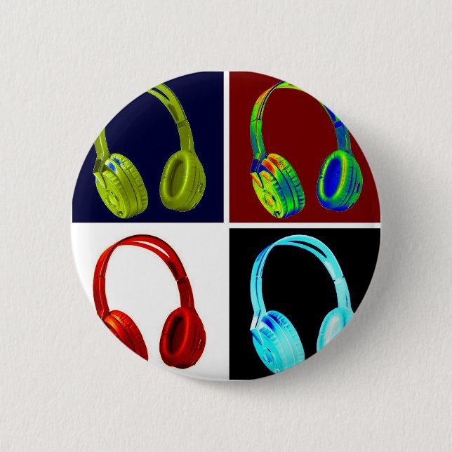 Headphones Pop Art 6 Cm Round Badge (Front)
