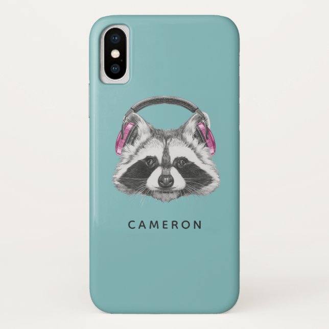 Headphones Racoon | Add Your Name Case-Mate iPhone Case (Back)