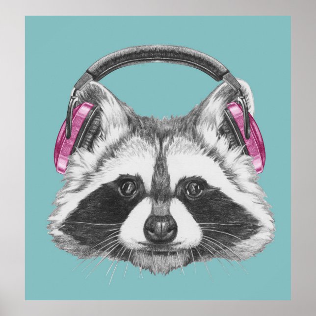 Headphones Racoon Poster (Front)