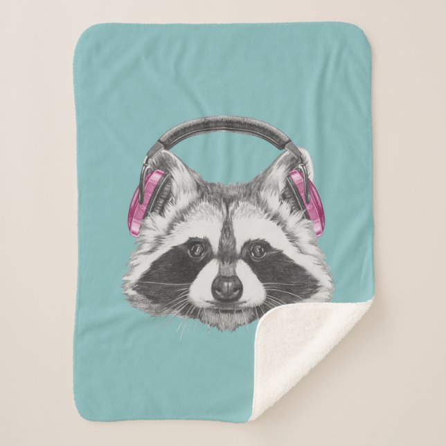 Headphones Racoon Sherpa Blanket (Front)