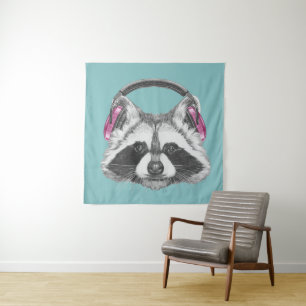 Headphones Racoon Tapestry