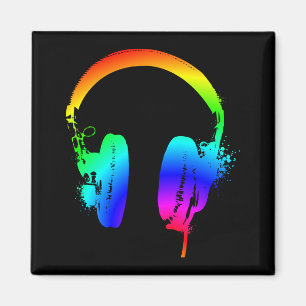 Headphones Rainbow Stencil Graphic Art Magnet