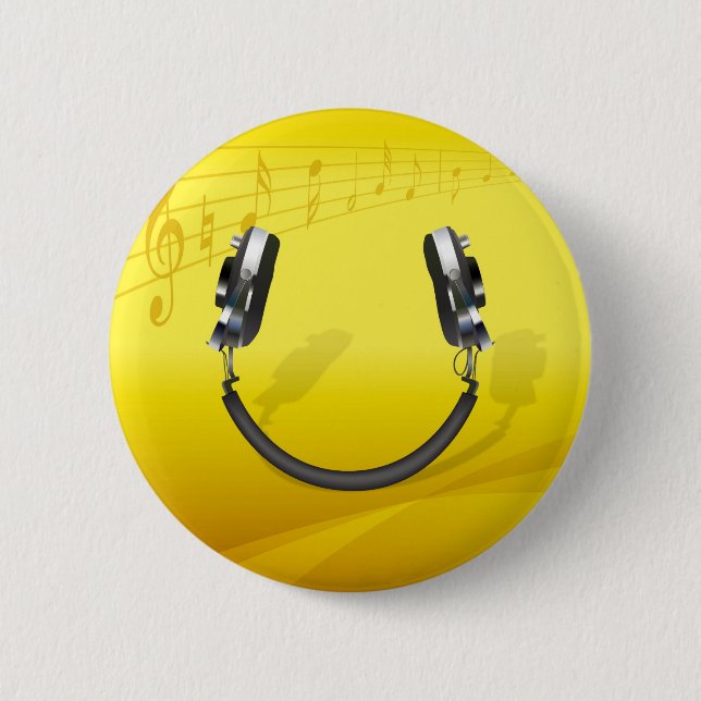 Headphones Smiling 6 Cm Round Badge (Front)