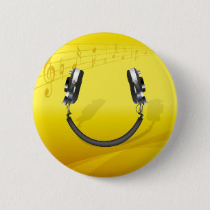 Headphones Smiling 6 Cm Round Badge