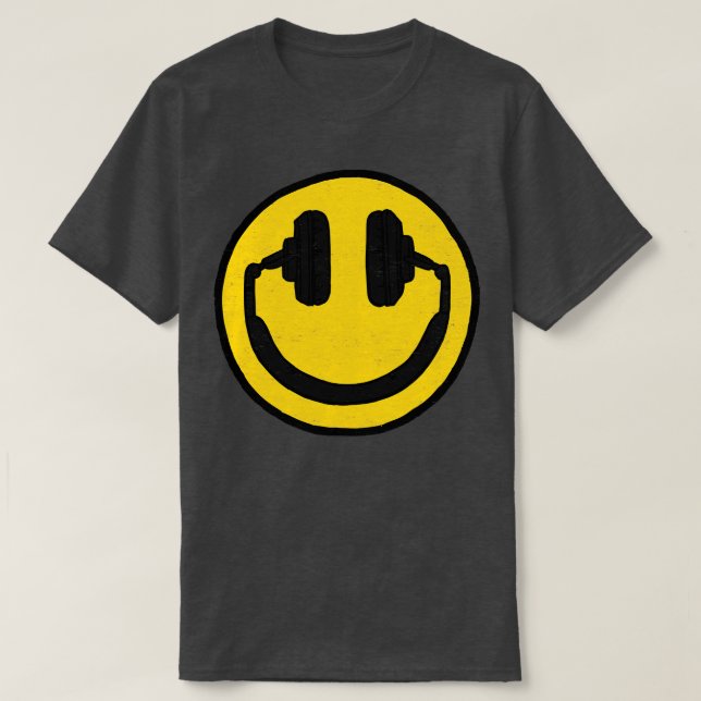 Headphones Smiling Face Music Makes Me Happy T-Shirt (Design Front)