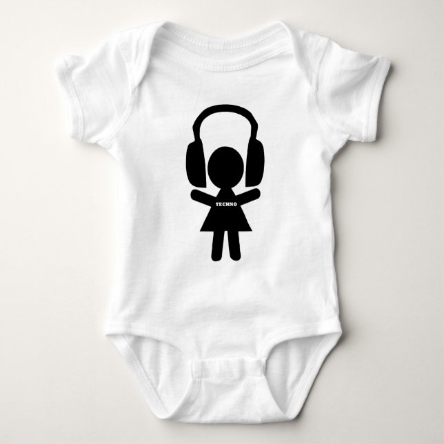 Headphones Techno Music Baby Bodysuit (Front)