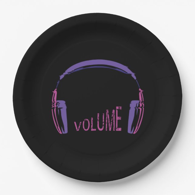 Headphones Volume up Paper Plate (Front)
