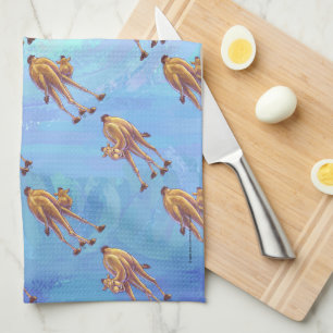 Heads and Tails Camel Pattern on Blue Tea Towel