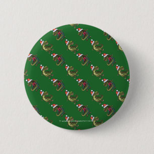 Heads and Tails Festive TRex Green Pattern 6 Cm Round Badge