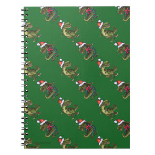 Heads and Tails Festive TRex Green Pattern Spiral Notebook