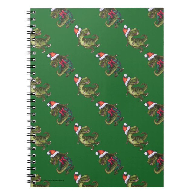 Heads and Tails Festive TRex Green Pattern Spiral Notebook (Front)