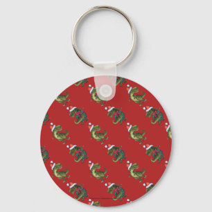 Heads and Tails Festive TRex Pattern Key Ring