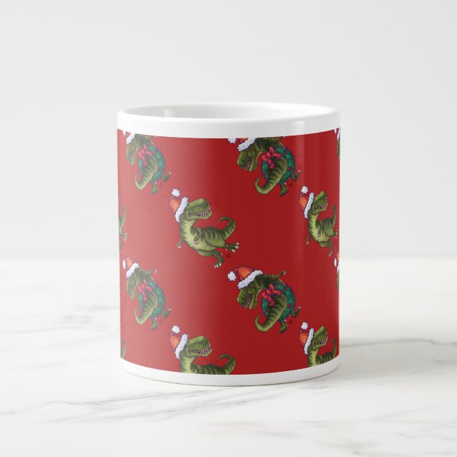 Heads and Tails Festive TRex Pattern Large Coffee Mug (Front)