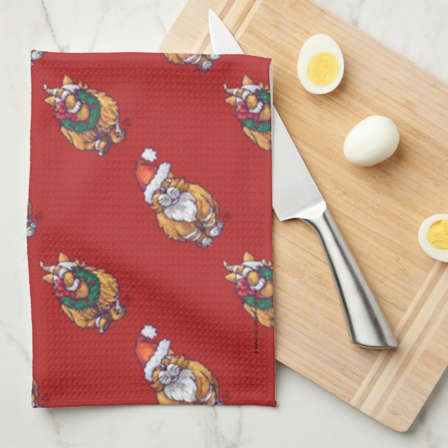 Heads and Tails Ginger Cat Christmas Pattern Tea Towel (Quarter Fold)