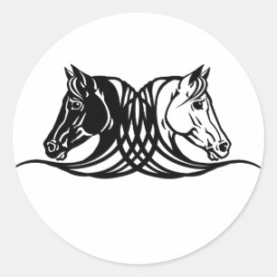 heads of black and white horses classic round sticker