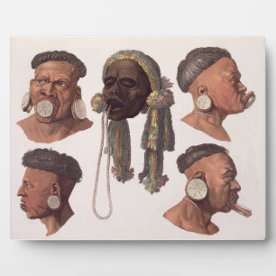 Heads of Botocudos Indians (color engraving) Plaque